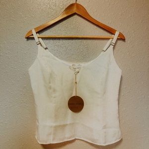 White satin cropped tank top